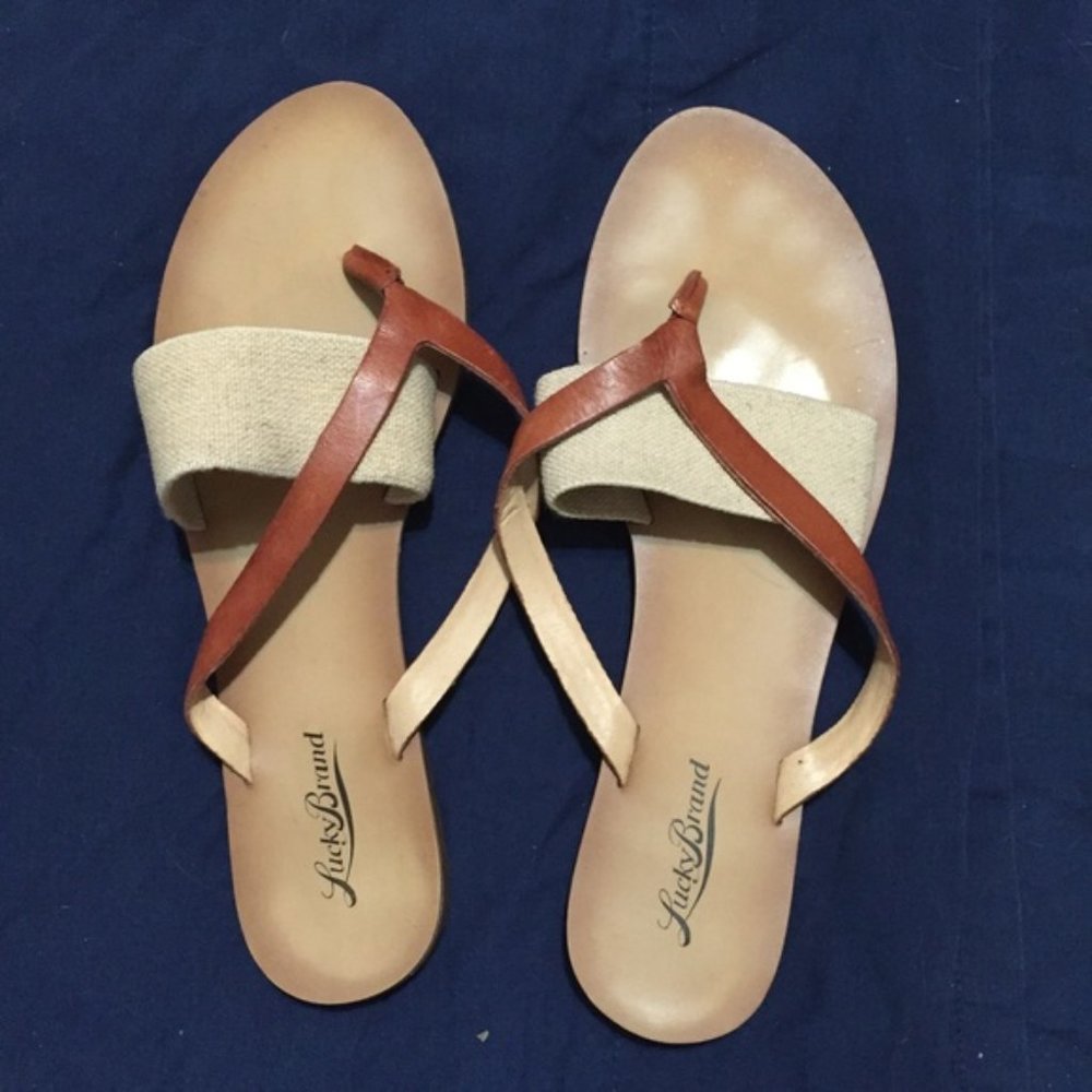 Lucky Brand Brown Leather and Canvas Sandals 8.5